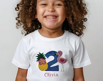 Flamingo personalized Birthday T-Shirt with Custom Name and Age, Kids Birthday Shirt, Customized Tee, Personalized Gift,rosa