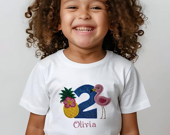 Flamingo personalized Birthday T-Shirt with Custom Name and Age, Kids Birthday Shirt, Customized Tee, Personalized Gift,rosa