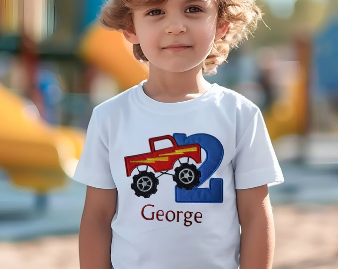 Unique Monster Truck Birthday Shirt - Personalized Boy's  Birthday Tee - Customized Children's Clothing
