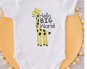 Hello Big World Embroidered Bodysuit, Welcome Home Baby,Cute Baby Bodysuit