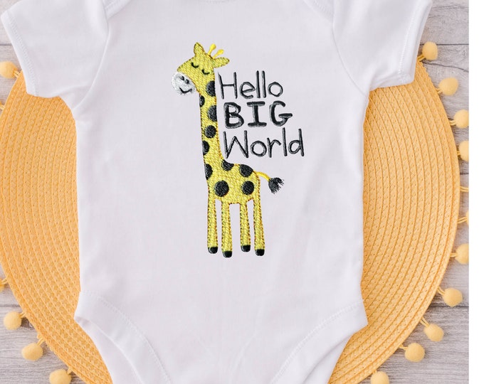 Hello Big World Embroidered Bodysuit, Welcome Home Baby,Cute Baby Bodysuit