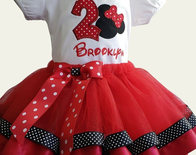 Personalized Embroidered MINNIE INSPIRED Tutu set, for Girl Mouse Birthday. Custom Tutu Set , Girls birthday,