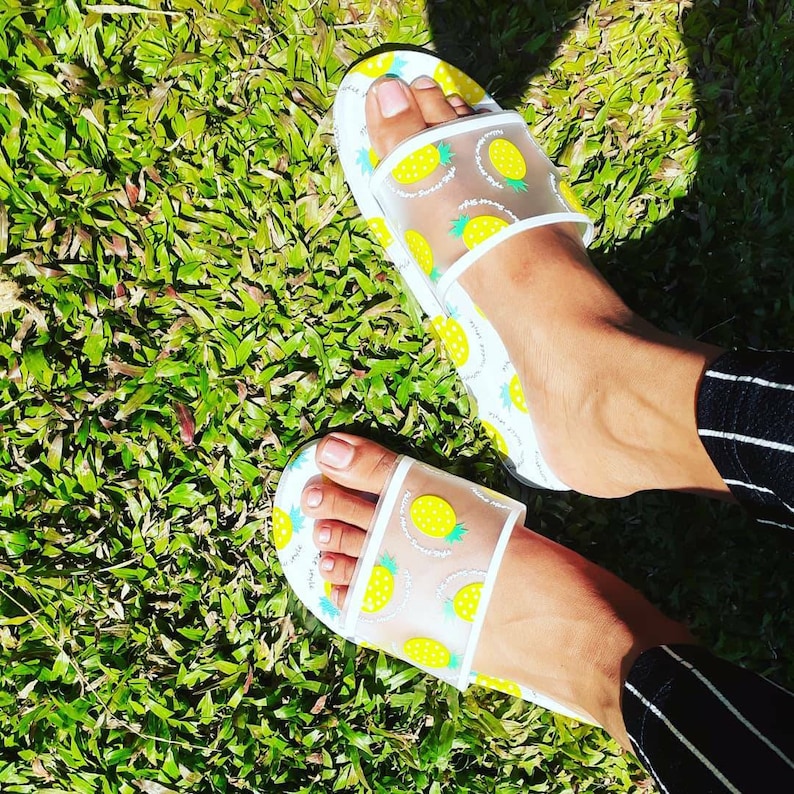 Women cute yellow white sandal slipper shoes pineapple green casual korean girl gift fashion size pretty footware buy and get free anklet