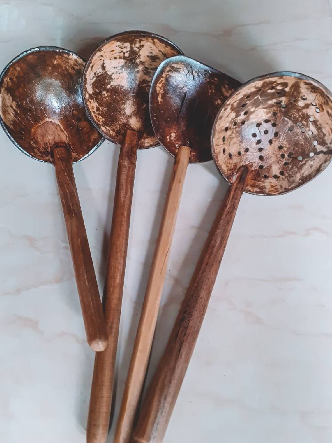 Handmade Coconut shell spoon set 4 pcs.Kitchen tools big Etsy