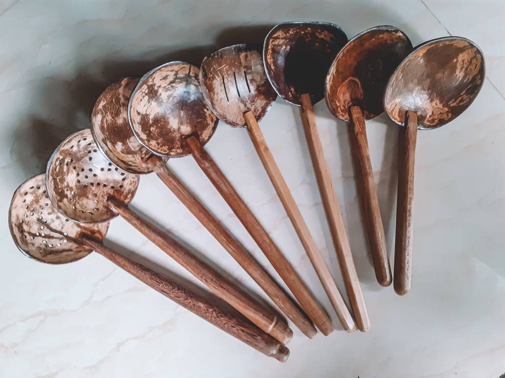 Handmade Coconut shell spoon set 4 pcs.Kitchen tools big Etsy