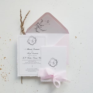 Vintage Giardino Inviti di nozze con Nastro Rosa, Bordi Strappati, Abbellimento