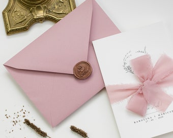 Dusty Pink Wedding Invitations, Minimalistic  but Romantic Invites with Delicate Ribbon