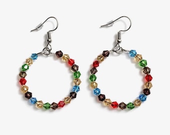 Multi Colored Bead Hoop Earrings Small