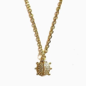 Dainty Lady Bug Necklace, CZ Micro Pave, Gold Plated
