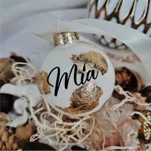 Christmas ball with gold finishing, personalized, white glossy, Christmas tree ball, Christmas decoration glass ball, glass, 6 cm