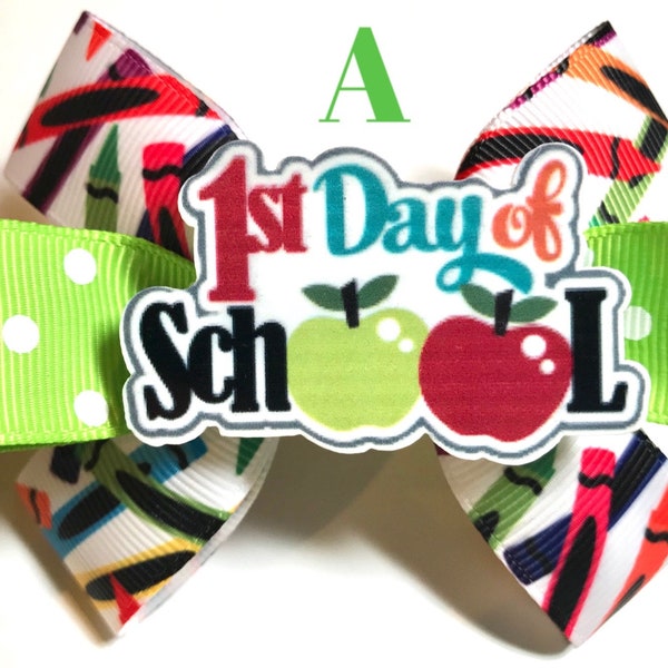 BEEutiful 1st Day of School Hair Bows for Big & Little Girls – Apple and Books Barrette,  Back to School Hair Bow, Girl and Desk Hair Clip