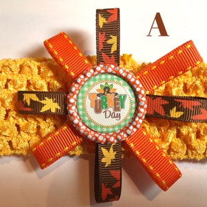 BEEutiful Baby Headband with Bow for Little Girls: Newborn through toddler -  Happy Thanksgiving Bow, Turkey Day Hair Clip, Harvest Barrette