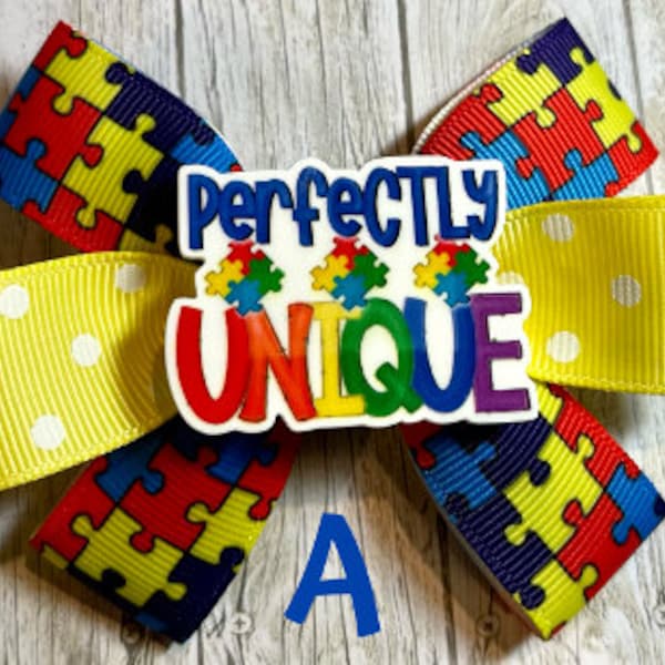 BEEutiful Autism Hair Bows for Big & Little Girls -- Perfectly Unique, Autism Strong, Autism Unicorn, Autism Ribbon, Puzzle Piece Heart Bows