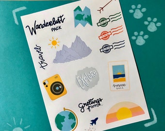 Wanderlust Sticker Pack - Wanderlust - Stickers - Bullet Journal Stickers - Journal Sticker - Scrapbooking - Sticker Sheet - Sticker Pack