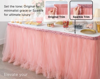 Pink Tulle Table Skirt, Tutu Table Skirt. Party Table Decoration for Rectangle Tables. Girl Baby Shower Decorations, Wedding Decorations