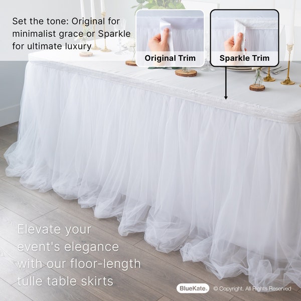 White Tulle Table Skirt, Tutu Table Skirt. Party Table Decoration for Rectangle Tables. Girl Baby Shower Decorations, Wedding Decorations