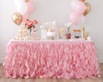 Coral Pink Tutu Table Skirt with Double Layer Organza Princess  Party, Quinceanera, 1st Baby Girl Birthday Decor, Baby Shower Decor