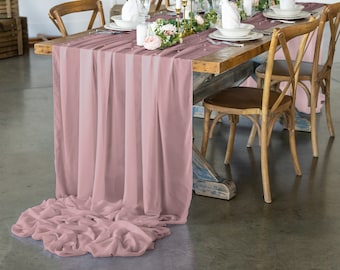 10YD Dusty Rose Chiffon Fabric Continuous Sheer Fabric. Voile Fabric Table Runner, Gauze Wedding Table Runner, Wedding Arch Draping Fabric.
