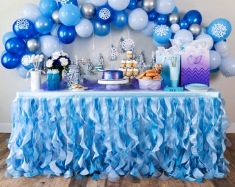 Blue Tutu Table Skirt with Double Layer Organza Willow,Under the Sea Decorations,1st Baby Boy Birthday Décor Baby Shower Décor,Gender Reveal