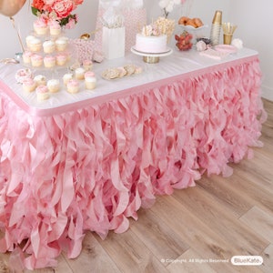Coral Pink Tutu Table Skirt with Double Layer Organza Willows. Princess Party, Quinceanera, 1st Baby Girl Birthday Decor, Baby Shower Decor