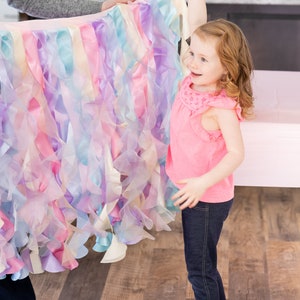 Rainbow Tulle Tutu Table Skirt Double Layer Satin Willows with Glossy Organza,Birthday Party Decorations for Unicorn and Mermaid Parties image 4