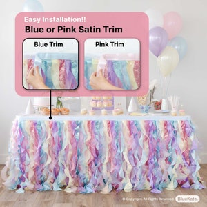Sparkle Unicorn Rainbow Table Skirt Double Organza Two Trims Tutu Table Skirt Unicorn Birthday Decorations for Girls Unicorn Table Skirt