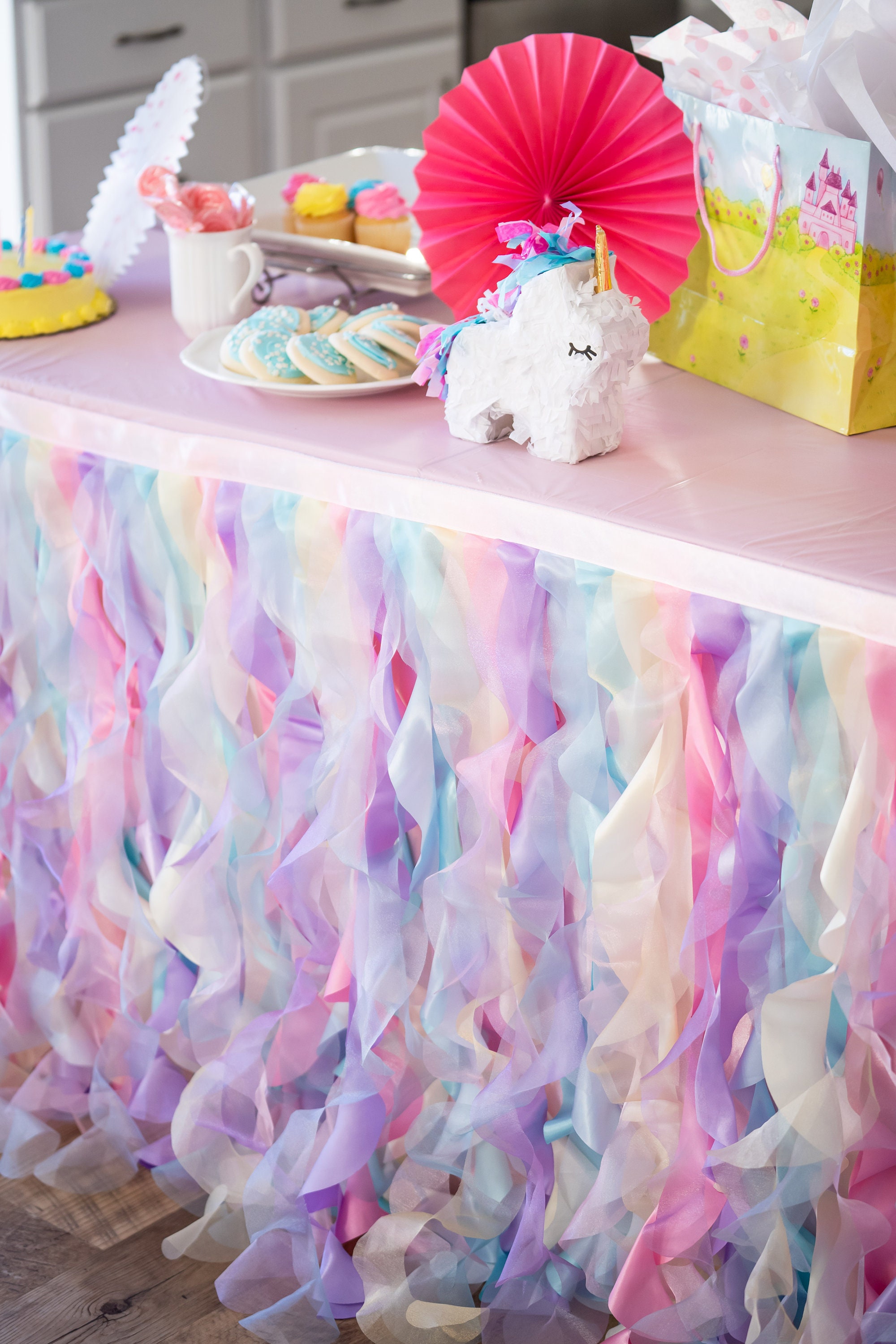 Pastel Rainbow Tulle Tutu Table Skirt Size: 14 ft | Wedding | Event | Wholesale by CV Linens