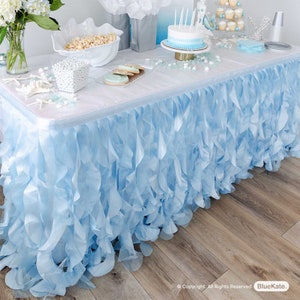 Ice Blue Tutu Table Skirt with Double Layer Organza Willows Under the Sea Decorations 1st Baby Boy Birthday Décor Elephant Baby Shower Decor