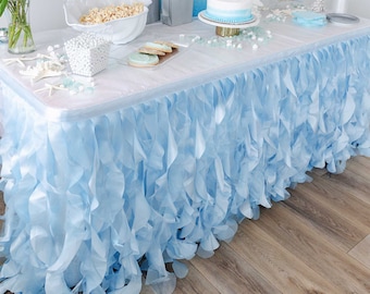 Ice Blue Tutu Table Skirt with Double Layer Organza Willows Under the Sea Decorations 1st Baby Boy Birthday Décor Elephant Baby Shower Decor
