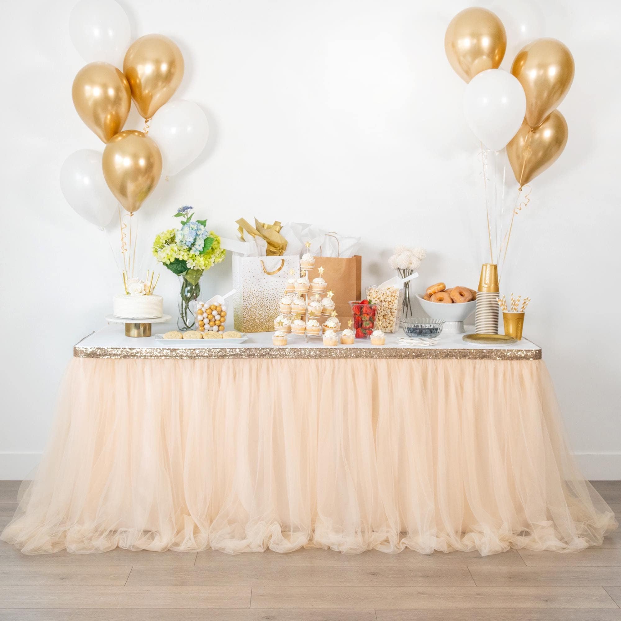 Champagne Gold Tulle Table Skirt, Tutu Table Skirt. Party Table
