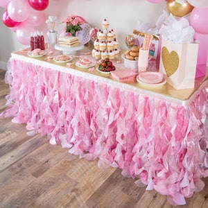 Pink Tutu Table Skirt with Double Layer Organza Willows. Princess Party Decorations, 1st Baby Girl Birthday Décor, Baby Shower Décor