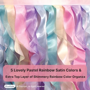 Rainbow Tulle Tutu Table Skirt Double Layer Satin Willows with Glossy Organza,Birthday Party Decorations for Unicorn and Mermaid Parties image 5