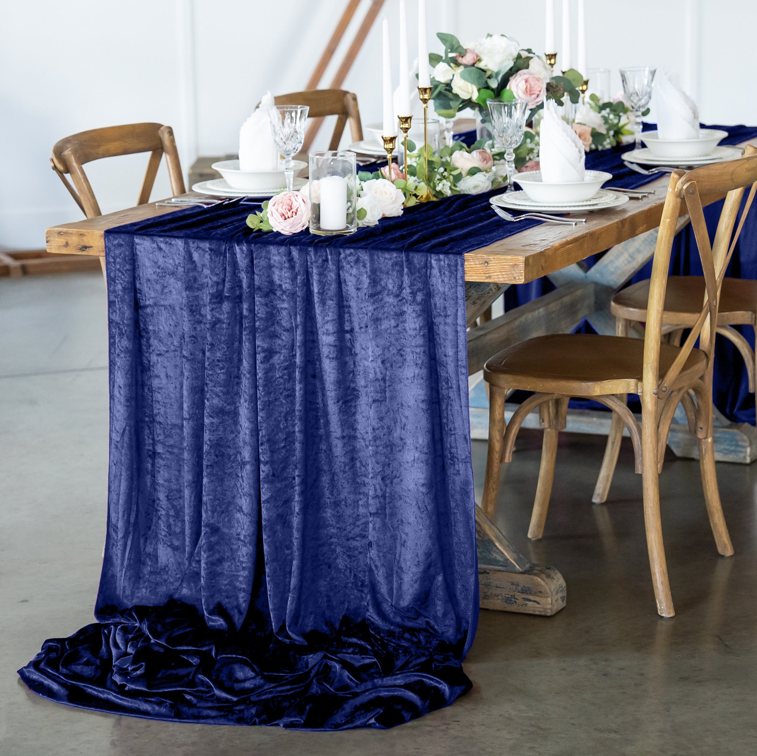 10 Yard Navy Blue Velvet Fabric Table Runner. Velvet Runners for