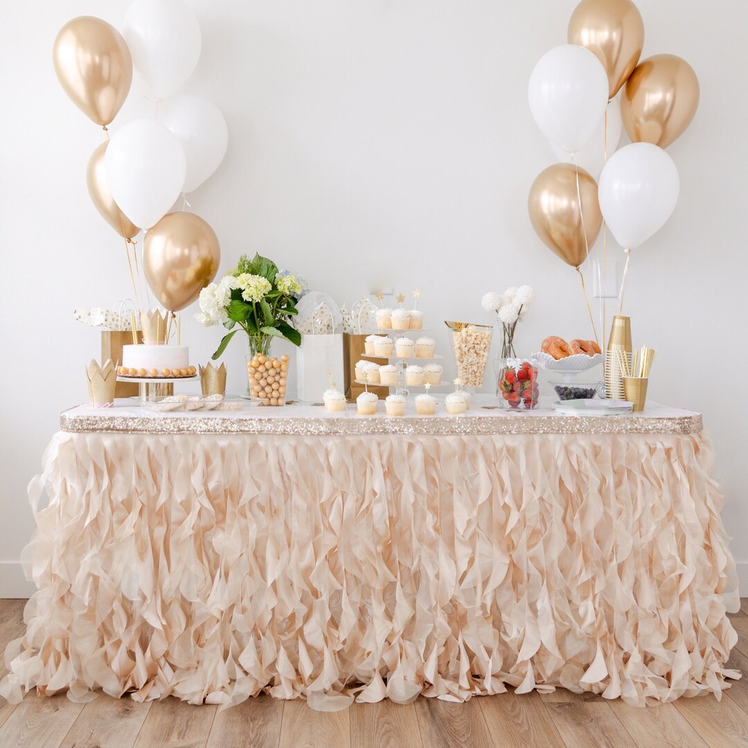 Champagne Gold Table Skirt With Double Layer Organza Two Trims Party