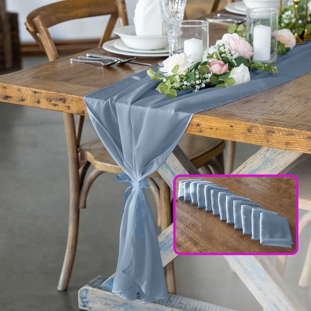 Dusty Blue Chiffon Table Runner 12 Pack of Table Runners Sheer Fabric