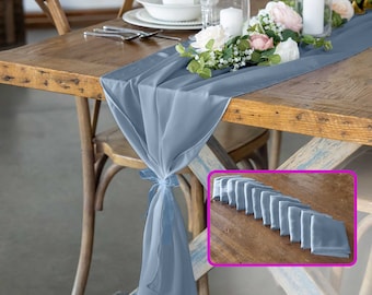 Dusty Blue Chiffon Table Runner 12 Pack of Table Runners Sheer Fabric for Draping. Gauze Wedding Arch Draping Fabric, Baby Shower Decor