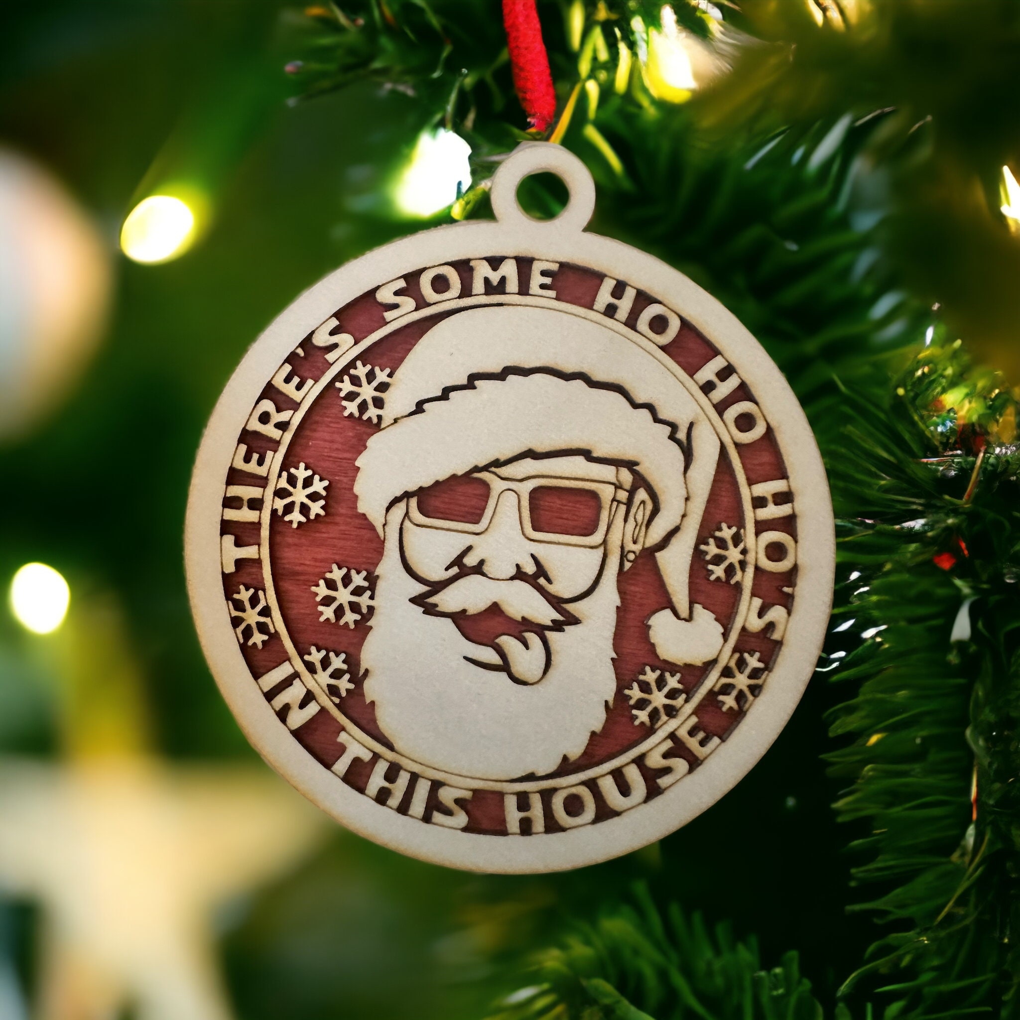 Laser Cut 2 Layer Wooden Christmas Ornament Theres Some Ho Ho Etsy
