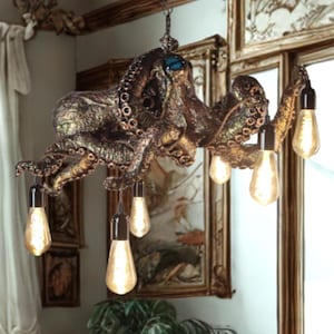 Handcrafted Octopus Chandelier, Statement Kraken Light, Suspended Tentacle Lamps, Maritime Collector's Home Accent Gift. #01