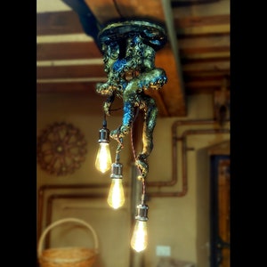 Intertwined Tentacle Chandelier, Steampunk Ceiling Light, Nautical Lighting, Captain's Cabin. Steampunk Decor.
