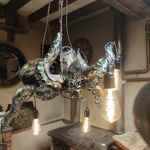 Octopus Kraken Chandelier - Tuscan Art Inspired Steampunk Lighting, Unique Lamp for Home Decor, Perfect Housewarming Gift.