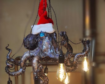 Handcrafted Octopus Chandelier, Statement Kraken Light, Suspended Tentacle Lamps, Maritime Collector's Home Accent Gift.