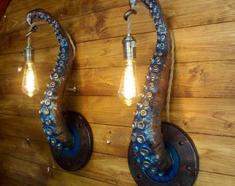 Whimsical Tentacle Lamps in Copper Green - Set of Two, Captivating Accent Lights, Unusual Gift for Art Enthusiasts