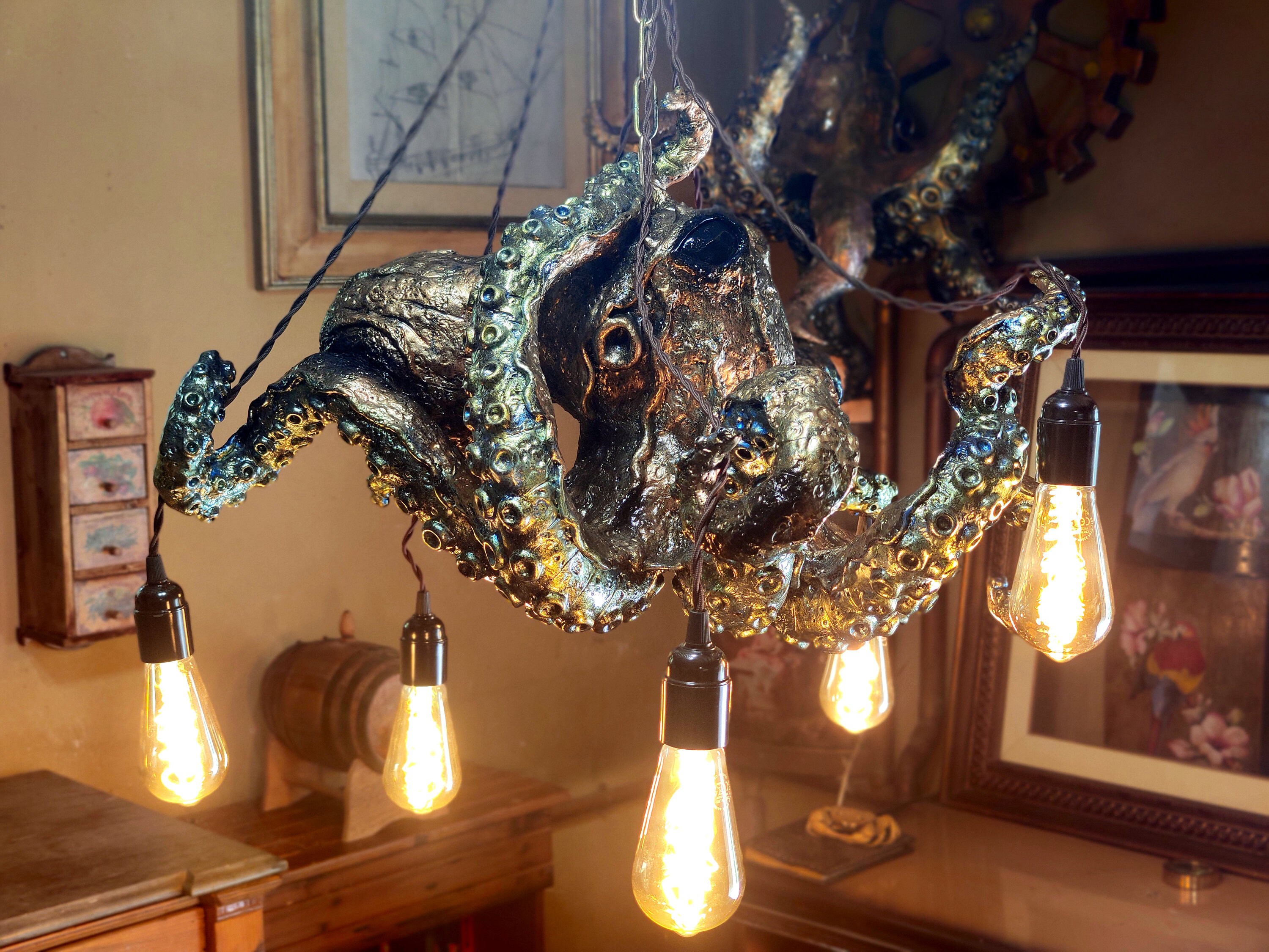 Octopus Kraken Chandelier Tuscan Art Inspired Steampunk Lighting