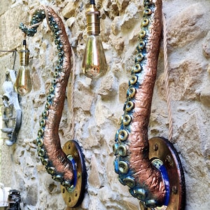 Whimsical Tentacle Lamps in Copper Green Set of Two, Captivating Accent Lights, Unusual Gift for Art Enthusiasts image 6