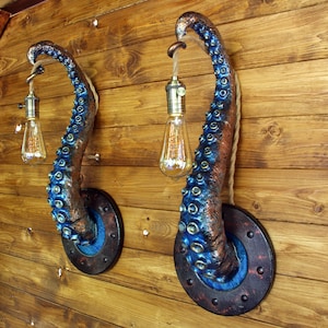 Whimsical Tentacle Lamps in Copper Green Set of Two, Captivating Accent Lights, Unusual Gift for Art Enthusiasts image 2