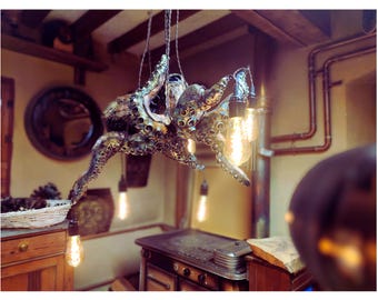 Octopus Kraken Chandelier - Tuscan Art Inspired Steampunk Lighting, Unique Lamp for Home Decor, Perfect Housewarming Gift.