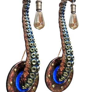 Whimsical Tentacle Lamps in Copper Green Set of Two, Captivating Accent Lights, Unusual Gift for Art Enthusiasts image 4