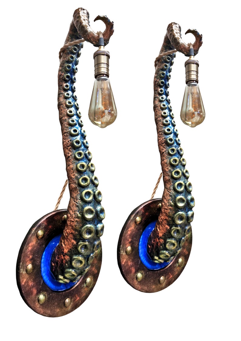 Whimsical Tentacle Lamps in Copper Green Set of Two, Captivating Accent Lights, Unusual Gift for Art Enthusiasts image 4