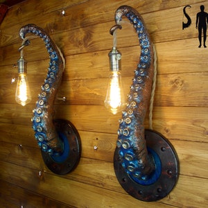 Whimsical Tentacle Lamps in Copper Green - Set of Two, Captivating Accent Lights, Unusual Gift for Art Enthusiasts