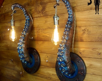 Whimsical Tentacle Lamps in Copper Green - Set of Two, Captivating Accent Lights, Unusual Gift for Art Enthusiasts, TIKI BAR!